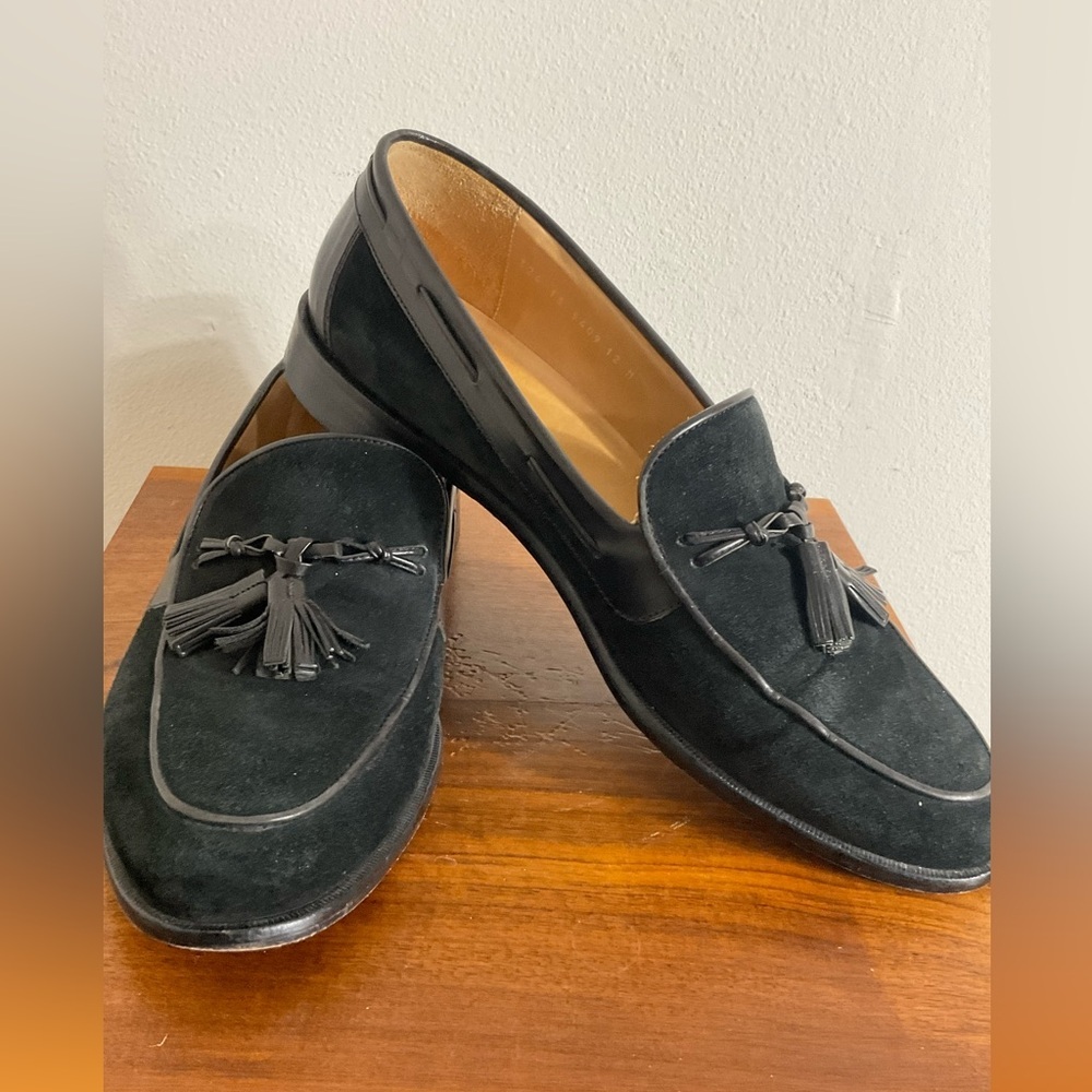 Johnston Murphy Loafers Mens 12 M Tassels Black Suede &Leather Cellini Italy